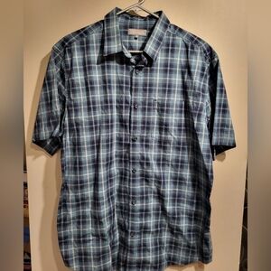 Denver Hayes Navy and Light Blue Plaid Shirt, Size Large